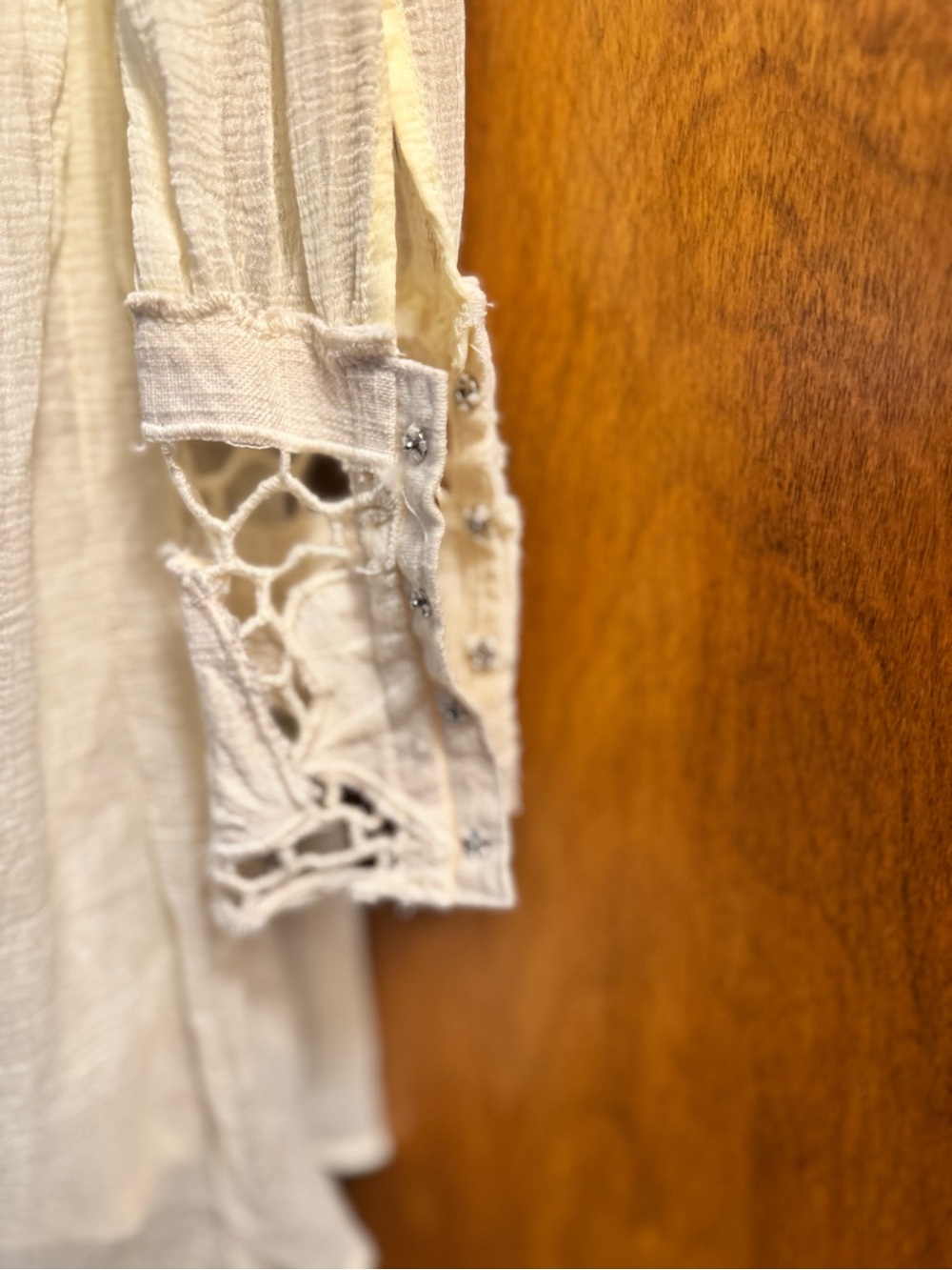Free People Ivory Lace-Trim Long Sleeve Boho Dress - Picture 4 of 6